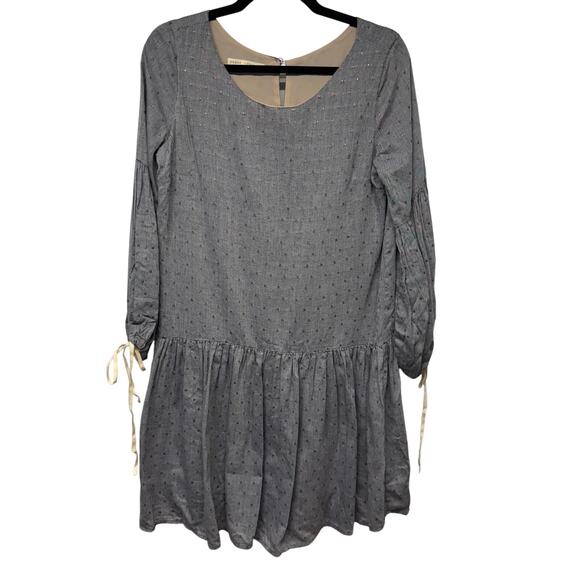 Paper Crown Drop Waist Blue Copper Dot Maternity Dress 3/4 Sleeve Size Small - Picture 1 of 10